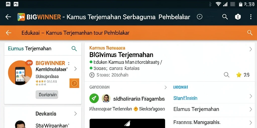 Antarmuka aplikasi BIGWINNER dengan fitur Kamus Terjemahan yang intuitif.
