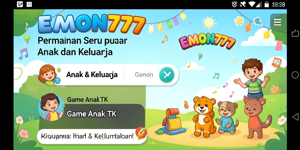Tampilan antarmuka EMON777 yang colorful dan menarik untuk anak-anak.