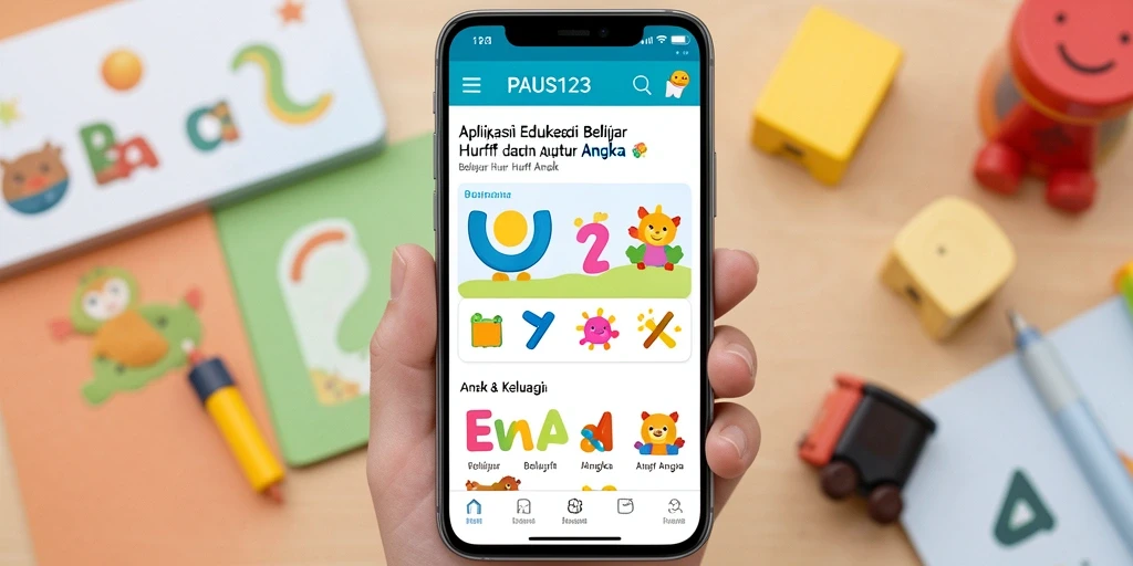 Antarmuka aplikasi PAUS123 yang menampilkan aktivitas Belajar Huruf Angka.